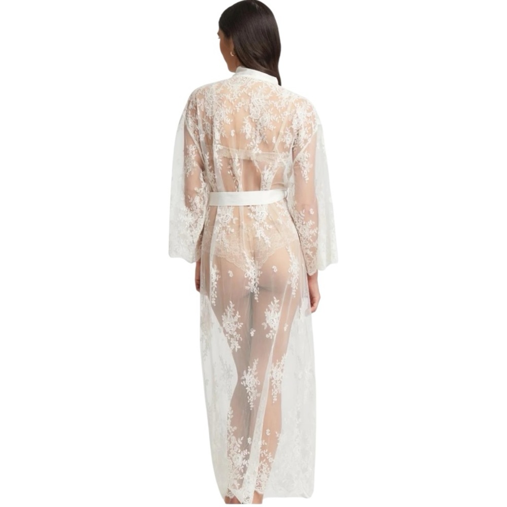 Rya Collection Darling Robe womens MEDIUM / LARGE lace mesh ivory bridal wedding - Picture 2 of 10
